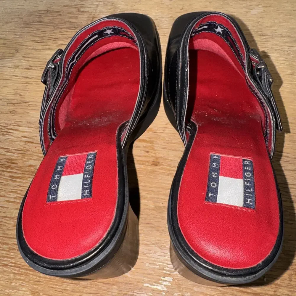 Vintage Tommy Hilfiger Mule Slip In Shoes Women’s Block Chunky Heel Y2K Festival